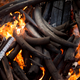 A stockpile of elephant ivory being burned in Cameroon.